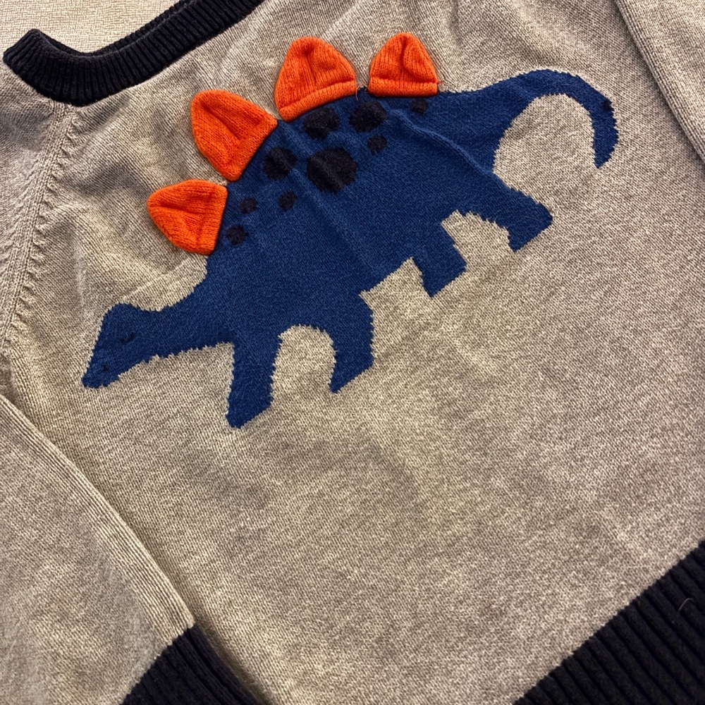 Cat & Jack Gray Sweater with Blue Dinosaur and Orange Spikes